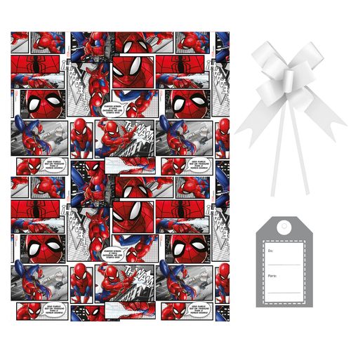 Kit Saco Presente Spider Man com Laço e Tag - 50x70cm