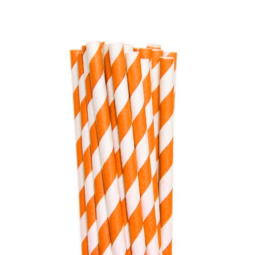 Canudo Papel Listrado Laranja - 12 unidades