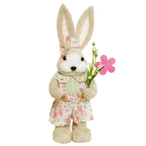 Coelha Decorativa Floral Verde e Rosa - 34cm