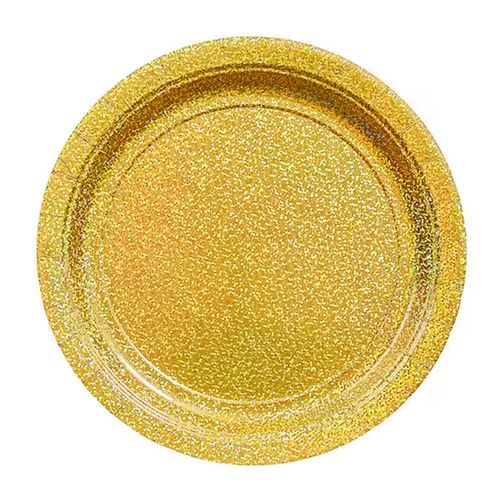 Prato de Papel Dourado Holográfico - 10 unidades