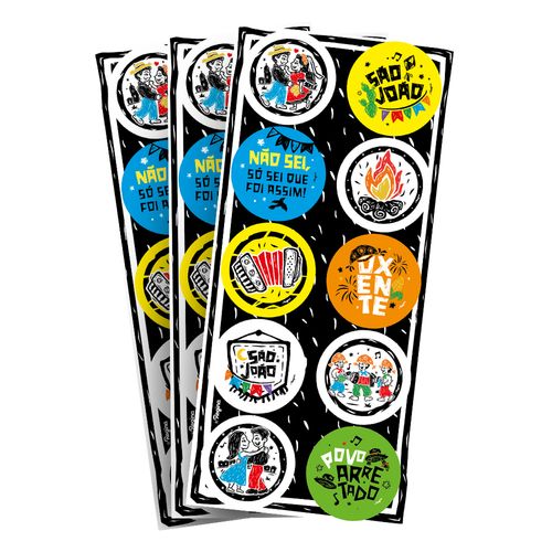 Adesivo Redondo Arraiá Cordel - 30 unidades