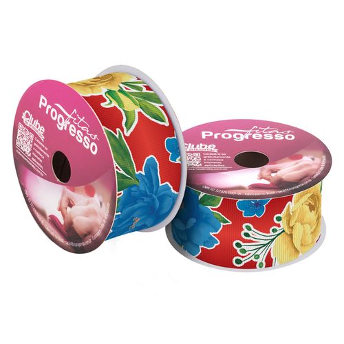 Fita Chita Floral Vermelha 38mm - 10 metros