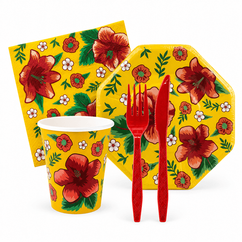 *Kit Descartáveis Festa Junina Chita Amarelo - 60 peças