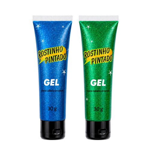 Kit Gel Glitter Cabelo e Corpo Azul e Verde - Rostinho Pintado