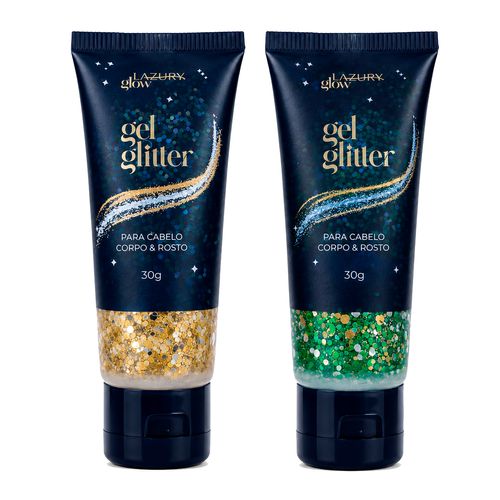 Kit Gel Glitter Confete Cabelo e Corpo Ouro e Verde - Lazury