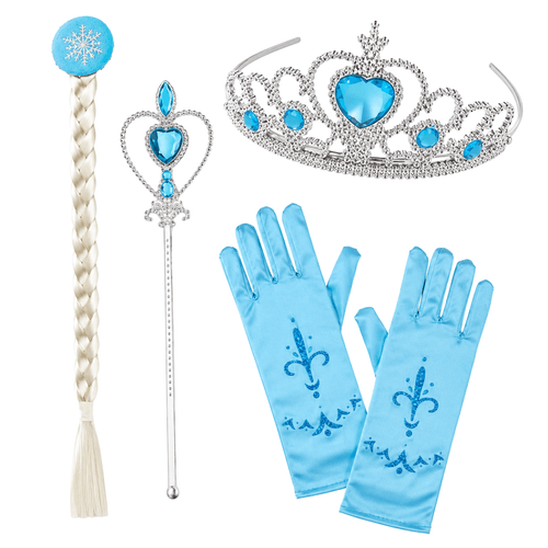 Kit Princesa Azul - Trança, Coroa, Varinha e Luva