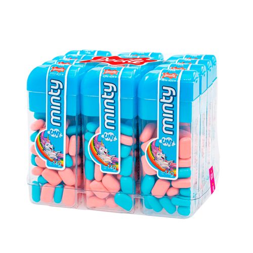 Pastilha Mini Minty Unicórnio Tutti Frutti e Uva - 12 unidades