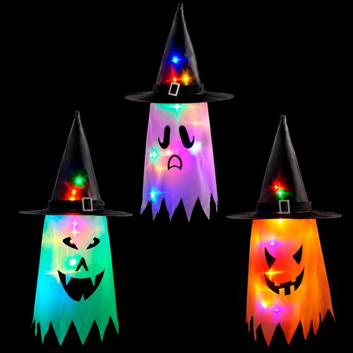 Enfeite Fantasma com Chapéu LED