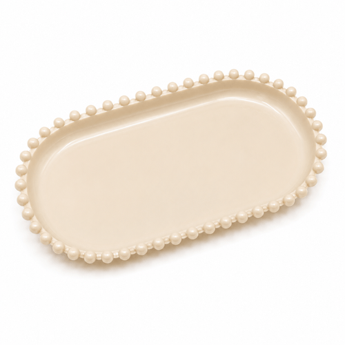 Bandeja Decorativa Oval Pérola Bege