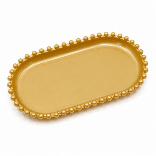 Bandeja Decorativa Oval Pérola Dourada