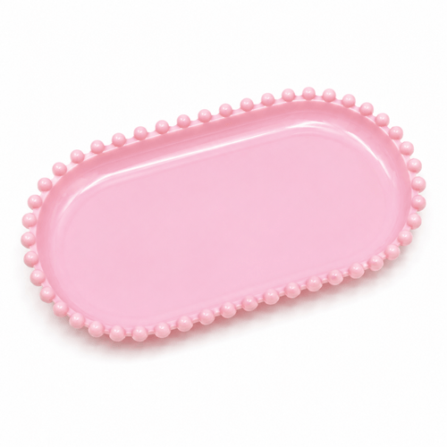 Bandeja Decorativa Oval Pérola Rosa Bebê